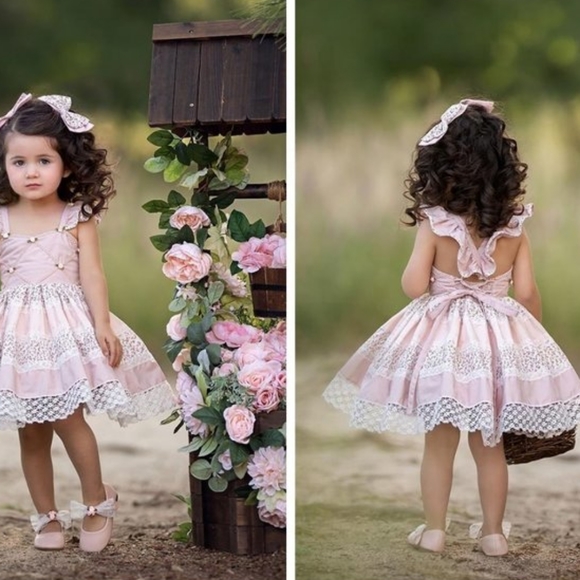 Dollcake She has my Heart Pink Lace & Floral Tiered Dress and Bow hair accessory